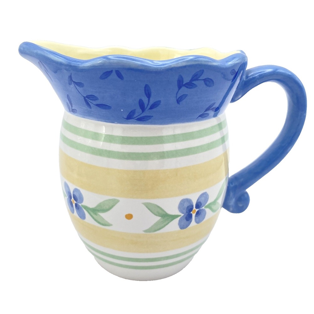 Pfaltzgraff‎ Summer Breeze Creamer Pitcher Blue Yellow 1999 Ceramic Vintage